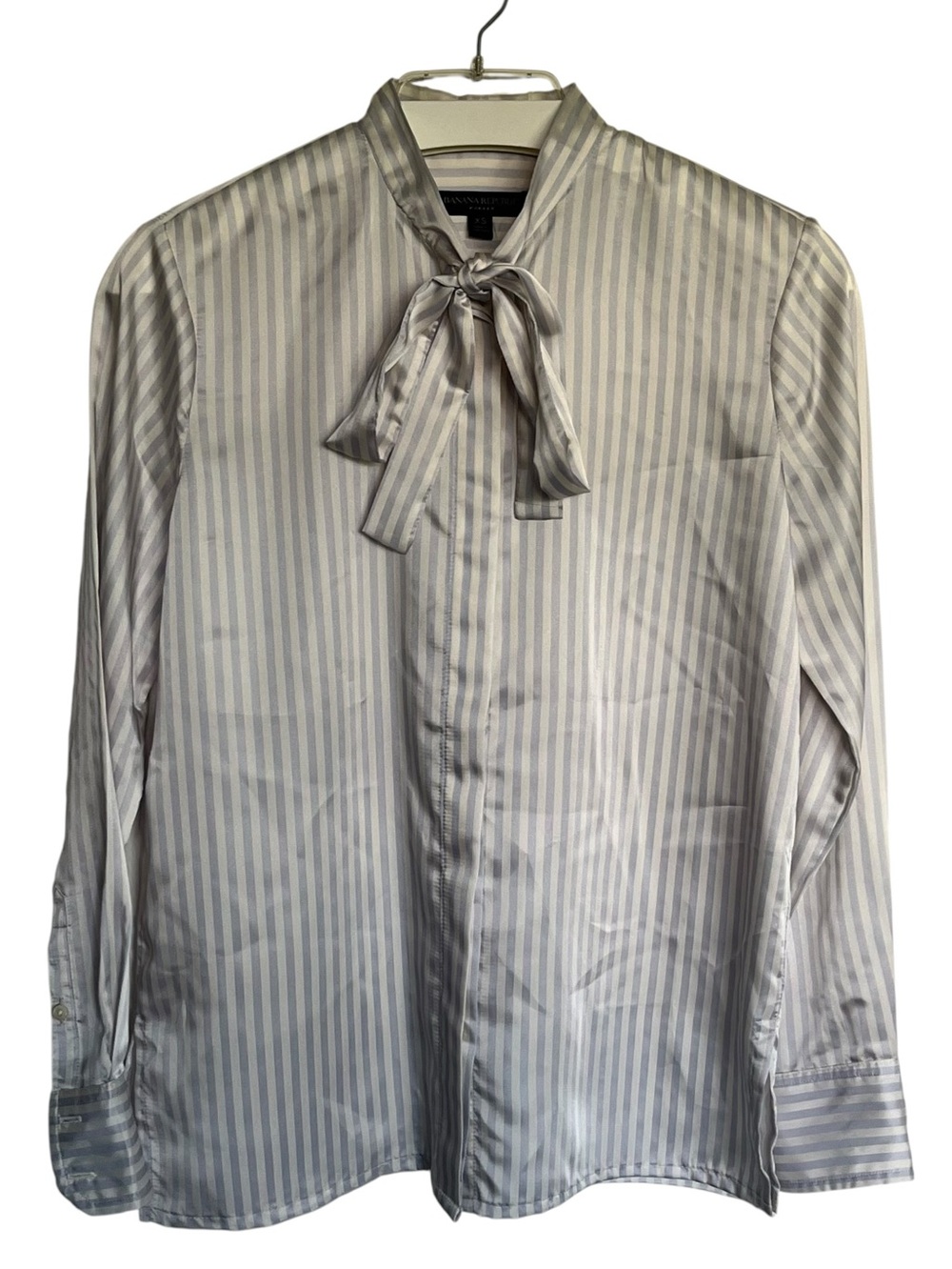 BANANA REPUBLIC Parker Striped Tie Neck Blouse XS Bow Office Top
